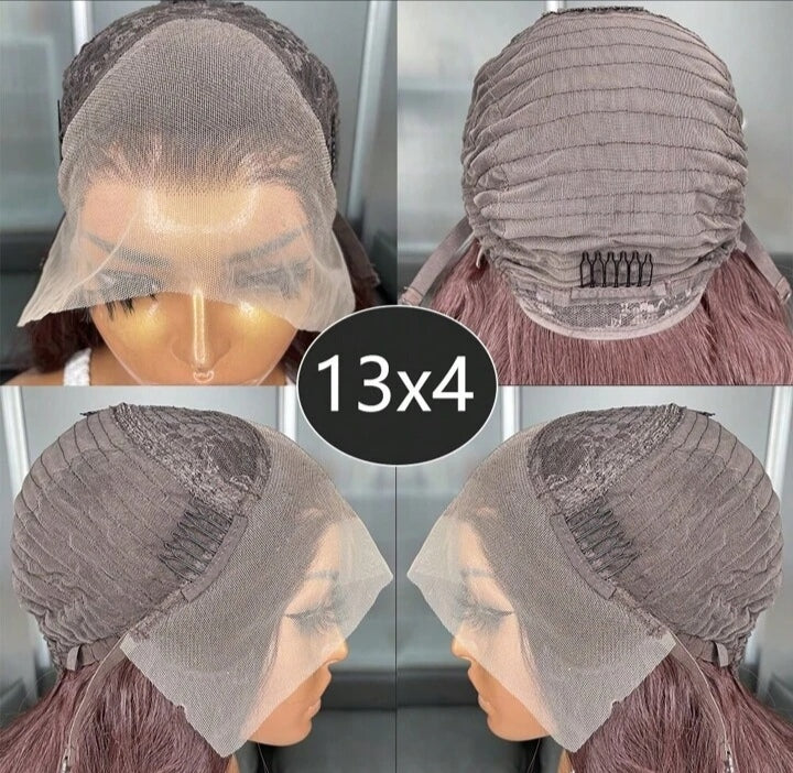 Long Body Wave Glueless Kanekalon Wig – 22” Lace Front with Curtain Bangs