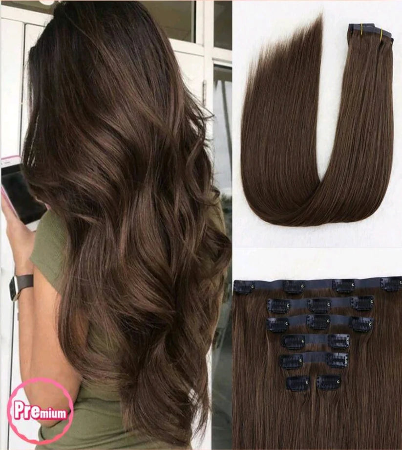 Brown straight clip-in extensions